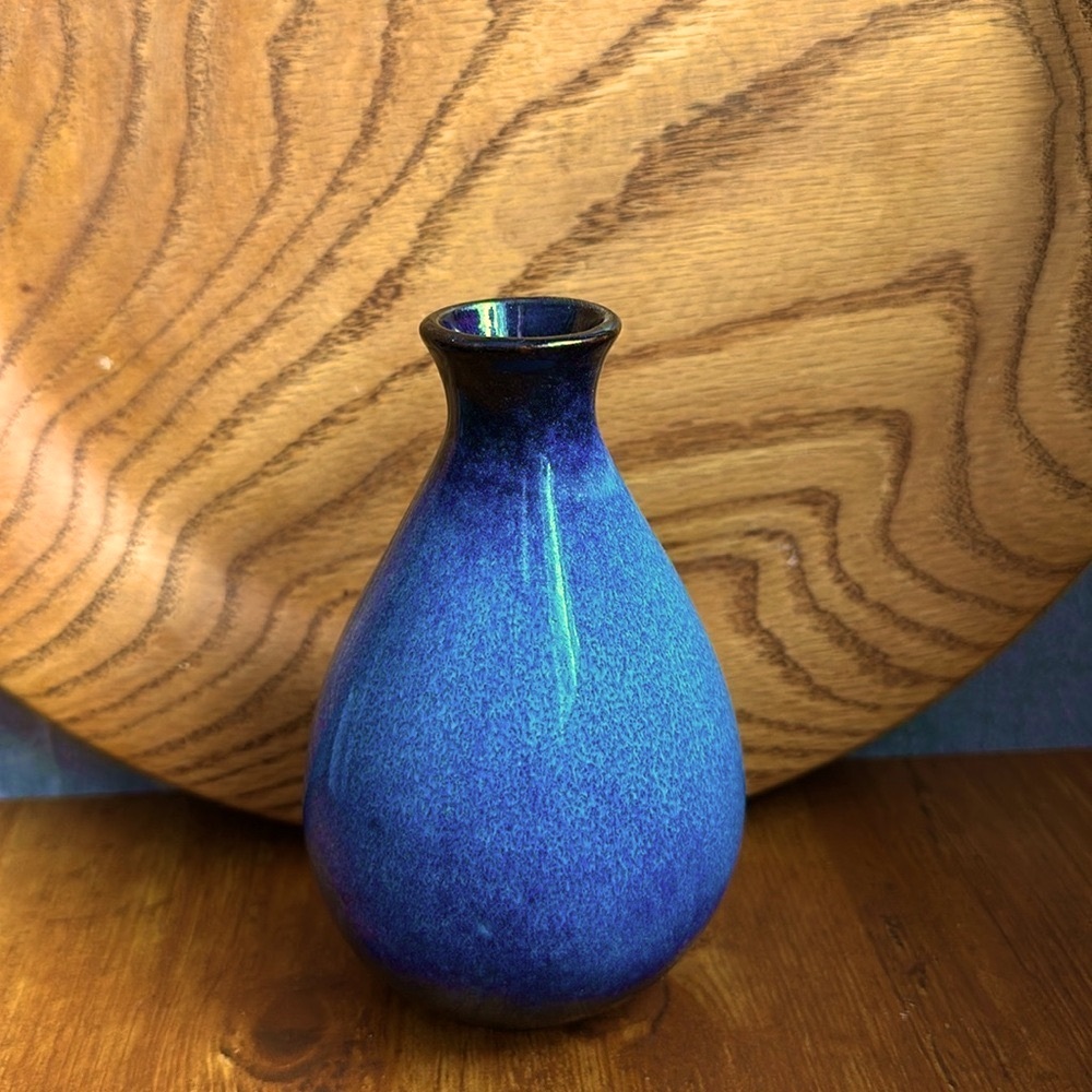 Studio Art Pottery Small Bottle Neck Bud Vase Blue Ombré Speckled Glaze 4.75”H